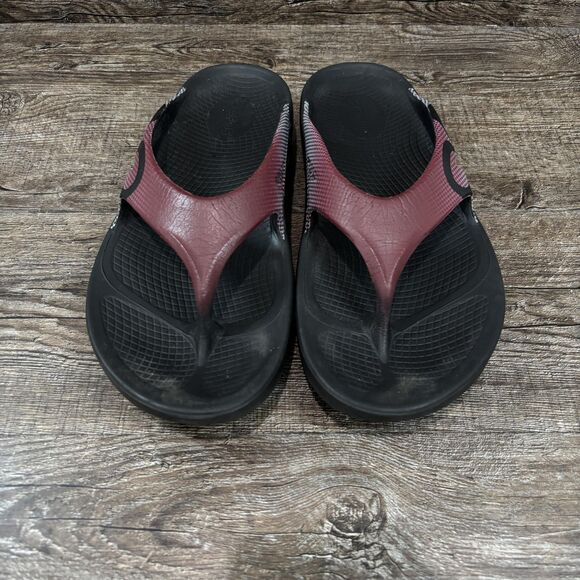 OOFOS OOriginal Sandals Men\'s 7 Black Burgundy Thong Recovery Arch Support Shoes main image 6